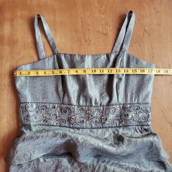 R&M Richards 2-Piece Jacket Dress Sz 12 Tiered Embellished Gray Shimmer - Picture 10 of 16